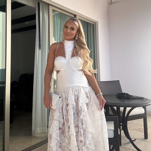 12th Tribe Princesa White Lace Drop Waist Maxi Dress Size M - Picture 4 of 8